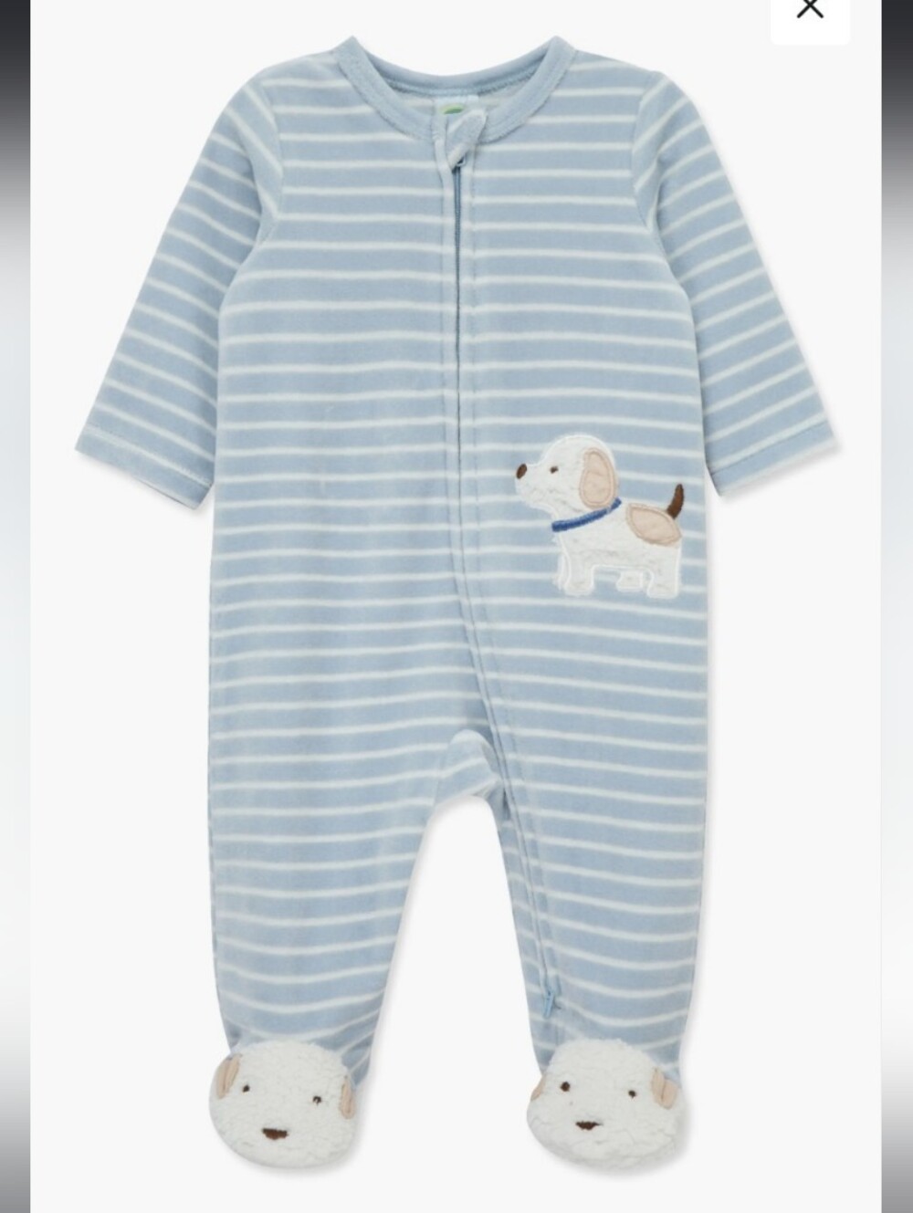 Little Me Fluffy Pup Velour Zip Footie - Blue Stripe 6M NWT